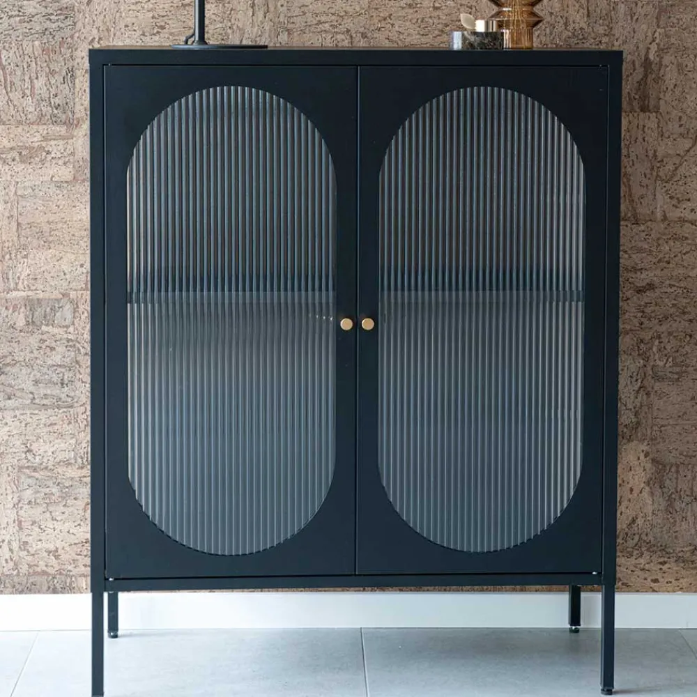 Wohnen 90x110x35 2-türiger Vitrinenschrank in Schwarz - Housten