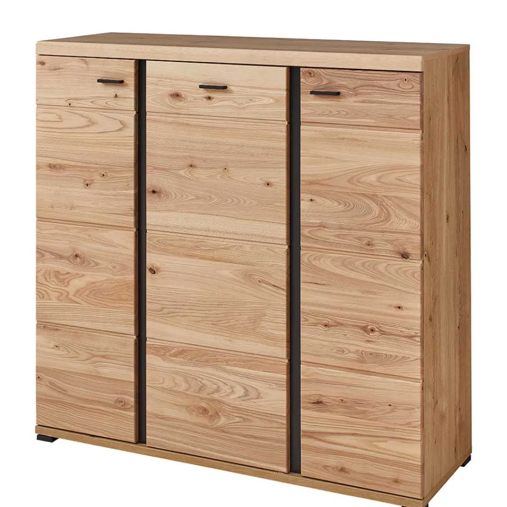Wohnen Schwarze Möbel|Sideboards & Kommoden*123x121x42 3-türiges Highboard teilmassiv - Latenda