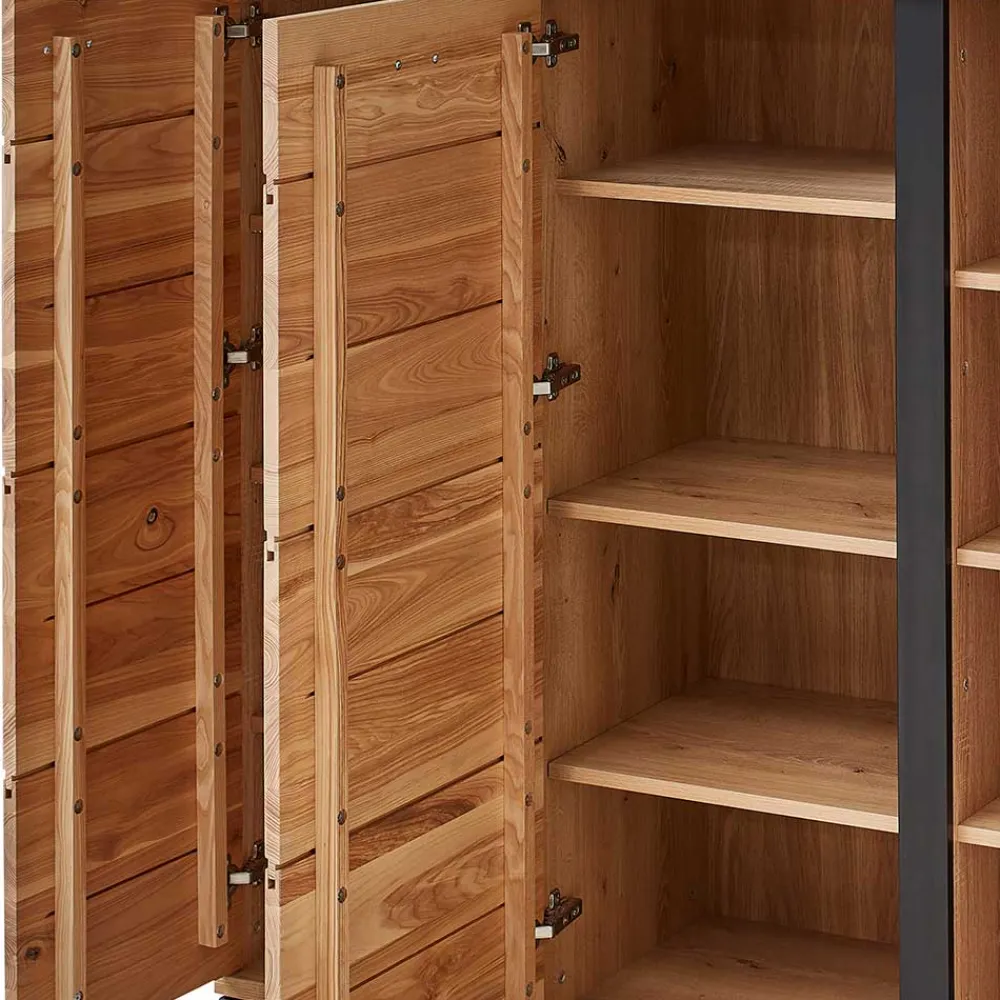 Wohnen Schwarze Möbel|Sideboards & Kommoden*123x121x42 3-türiges Highboard teilmassiv - Latenda