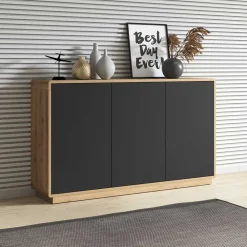 Wohnen 160x75x40 3-türiges Sideboard in Schwarz - Ilunas