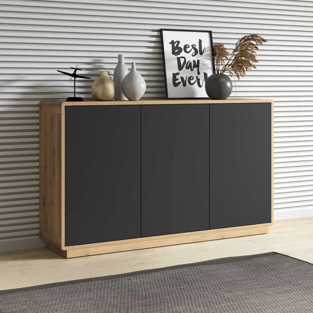 Wohnen 160x75x40 3-türiges Sideboard in Schwarz - Ilunas
