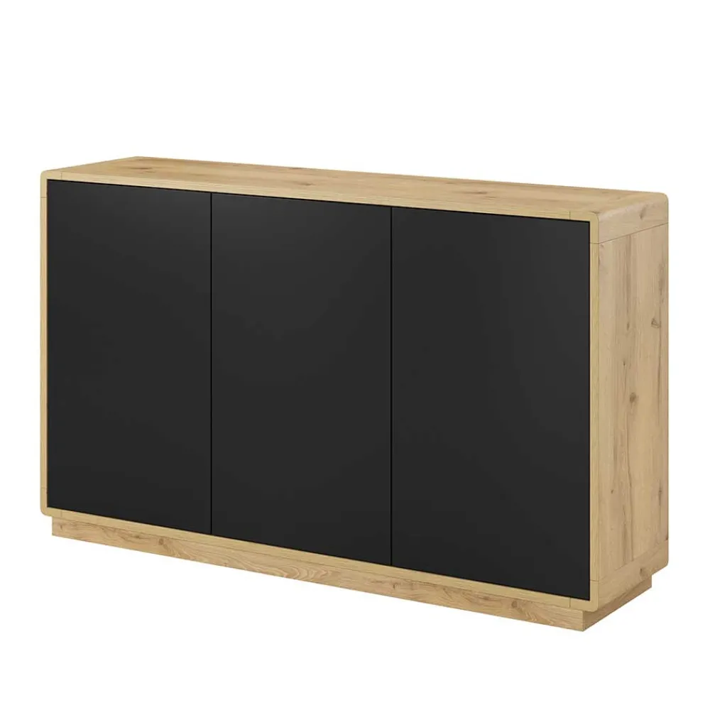 Wohnen 160x75x40 3-türiges Sideboard in Schwarz - Ilunas