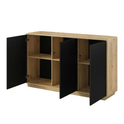 Wohnen 160x75x40 3-türiges Sideboard in Schwarz - Ilunas
