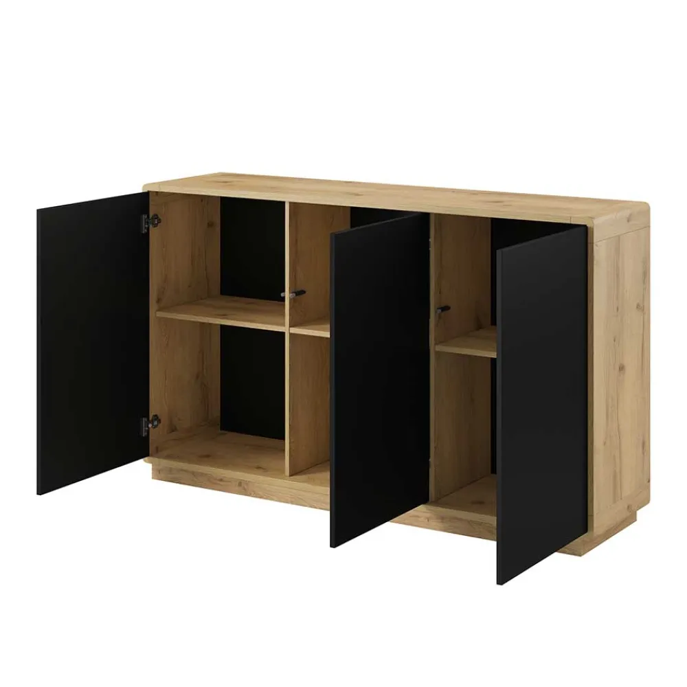 Wohnen 160x75x40 3-türiges Sideboard in Schwarz - Ilunas