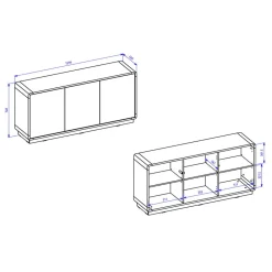 Wohnen 160x75x40 3-türiges Sideboard in Schwarz - Ilunas