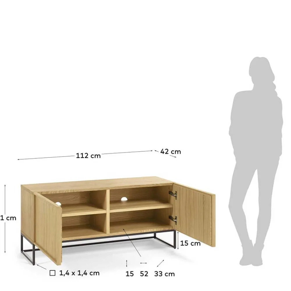 Wohnen 112x51x42 2-türiges TV Lowboard in Eiche - Ravilon