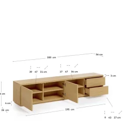 Wohnen 200x44x36 TV Board in Eiche Furnier - Elastian
