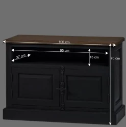 Wohnen Vintage Möbel|Sideboards & Kommoden*100x70x40 TV Kommode in Schwarz & Teak - Niovan