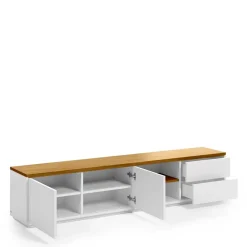 Wohnen 200x44x36 TV Lowboard in Weiß & Eiche - Vintilias