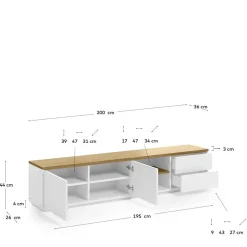 Wohnen 200x44x36 TV Lowboard in Weiß & Eiche - Vintilias