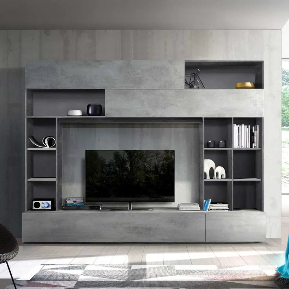 Wohnen Wohnwände|Wohnwand*277x209x40 TV Mediawand in Grau zweifarbig - Mitalona