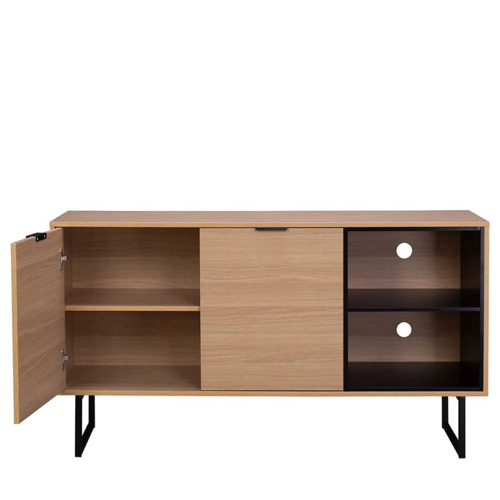 Wohnen 140x76x40 TV Phonoschrank in Eiche & Schwarz - Brausca