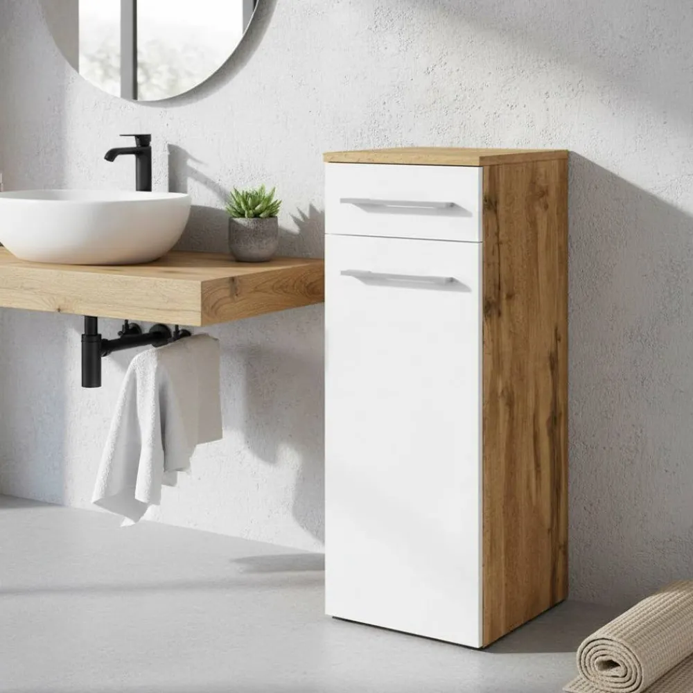 Wohnen 30x79x35 Unterschrank fürs Bad in Weiß & Wildeiche - Yazemina