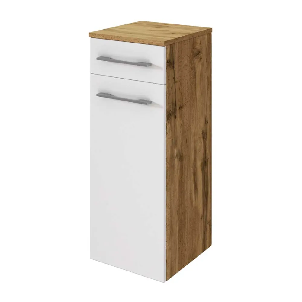 Wohnen 30x79x35 Unterschrank fürs Bad in Weiß & Wildeiche - Yazemina