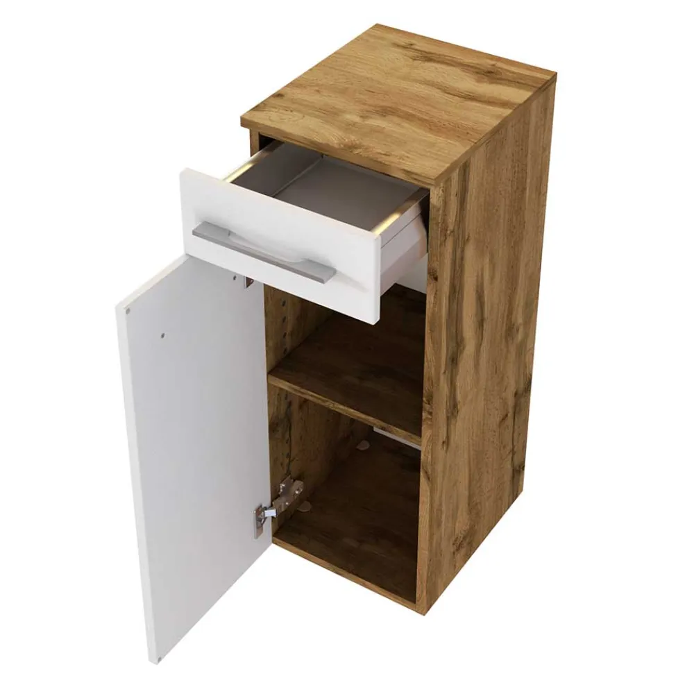Wohnen 30x79x35 Unterschrank fürs Bad in Weiß & Wildeiche - Yazemina