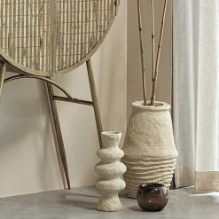 Wohnen 30x45x30 Vase in Cremeweiß aus Pappmasche - Valamengo