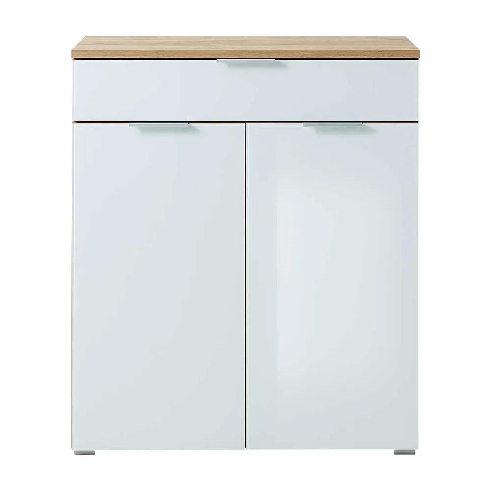 Wohnen 89x105x40 Vertiko in Weiß Glas & Eiche - Reestyl