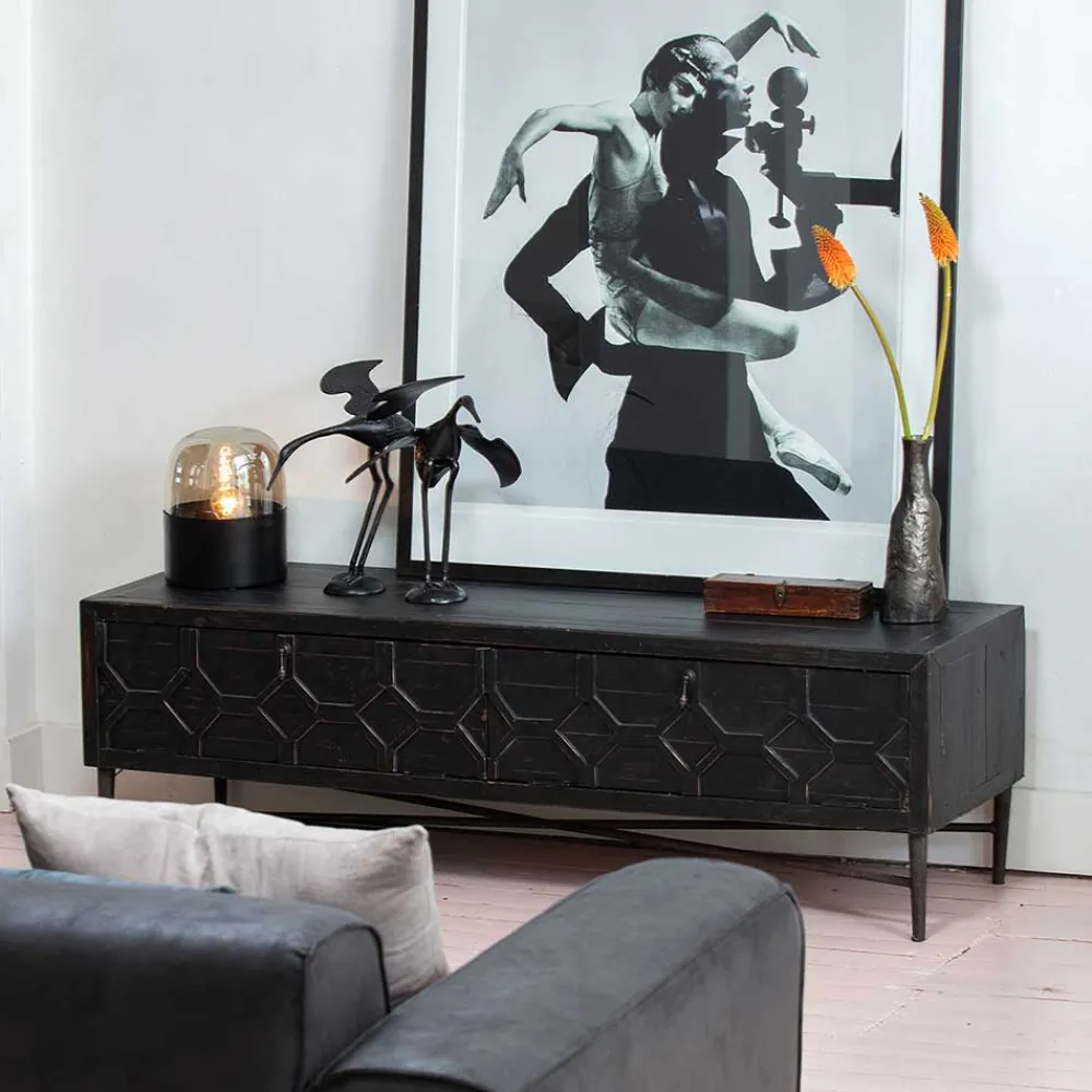Wohnen Sideboards & Kommoden|Landhausmöbel*160x50x45 Vintage Design Lowboard in Schwarz - Illestra