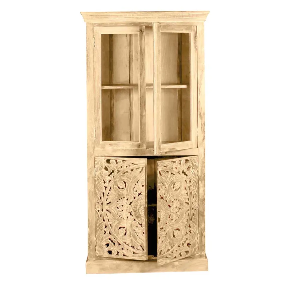 Wohnen 90x180x45 Vintage Holzvitrine mit Schnitzerei - Runiasa