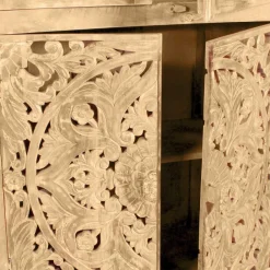 Wohnen 90x180x45 Vintage Holzvitrine mit Schnitzerei - Runiasa