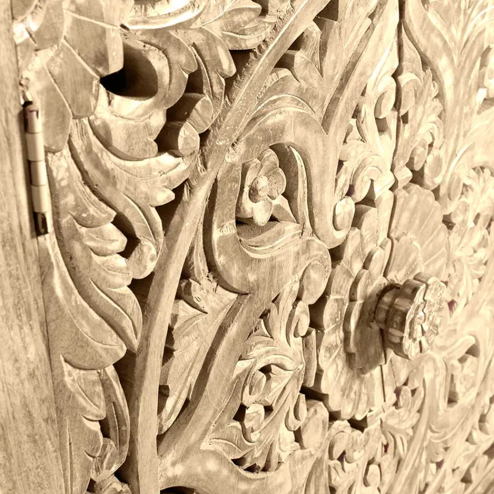 Wohnen 90x180x45 Vintage Holzvitrine mit Schnitzerei - Runiasa