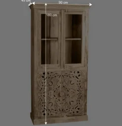 Wohnen 90x180x45 Vintage Holzvitrine mit Schnitzerei - Runiasa