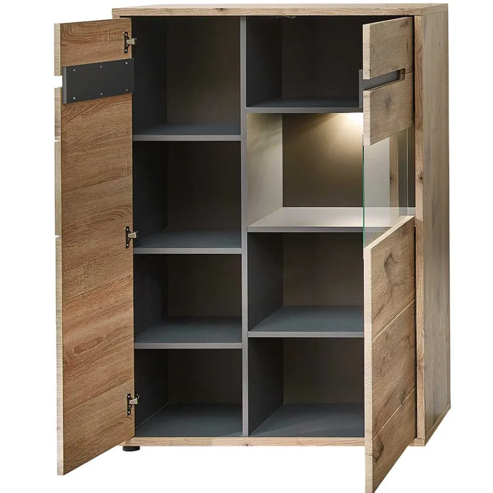 Wohnen Küchenschränke|Highboards*90x128x38 Vitrine Highboard in Wildeiche NB - Zelio
