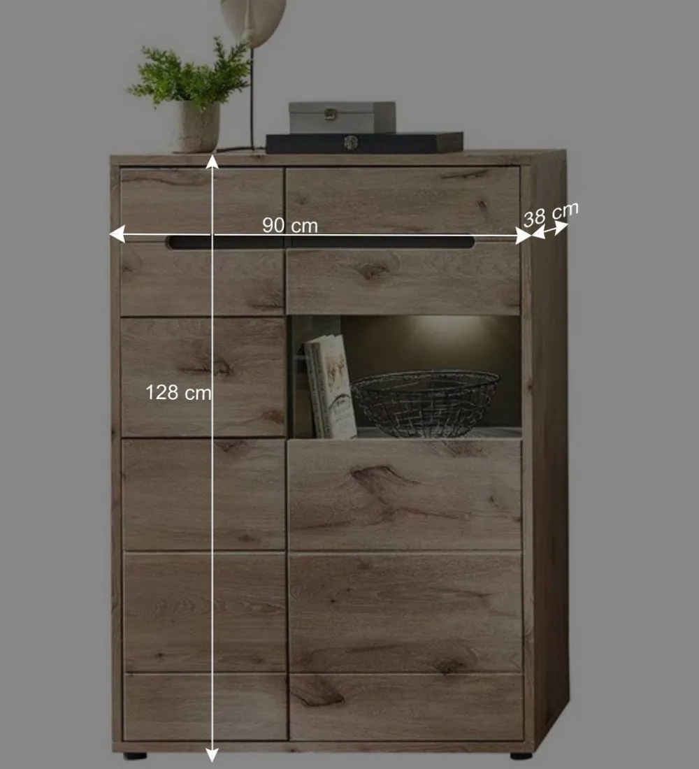 Wohnen Küchenschränke|Highboards*90x128x38 Vitrine Highboard in Wildeiche NB - Zelio