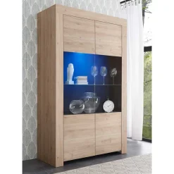 Wohnen Vitrinen|Wohnzimmer-Vitrinen*110x186x42 Vitrine in Eiche Nachbildung - Karika