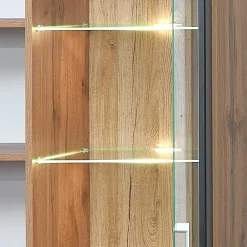 Wohnen Vitrinen|Wohnzimmer-Vitrinen*80x208x37 Vitrine in Schwarz & Wildeiche - Kandu