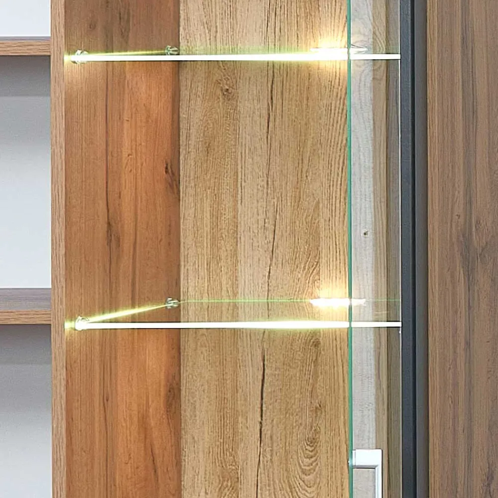 Wohnen Vitrinen|Wohnzimmer-Vitrinen*80x208x37 Vitrine in Schwarz & Wildeiche - Kandu