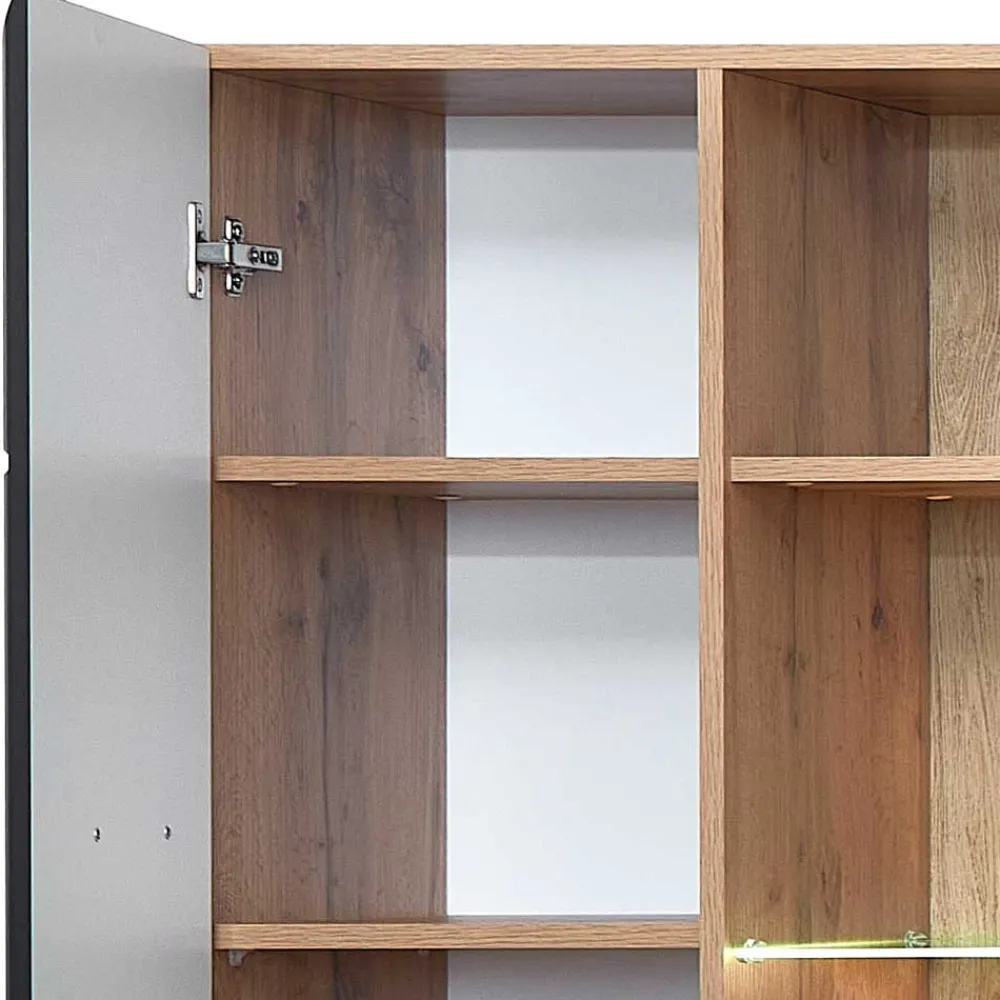 Wohnen Vitrinen|Wohnzimmer-Vitrinen*80x208x37 Vitrine in Schwarz & Wildeiche - Kandu