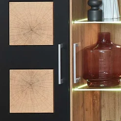 Wohnen Vitrinen|Wohnzimmer-Vitrinen*80x208x37 Vitrine in Schwarz & Wildeiche - Kandu