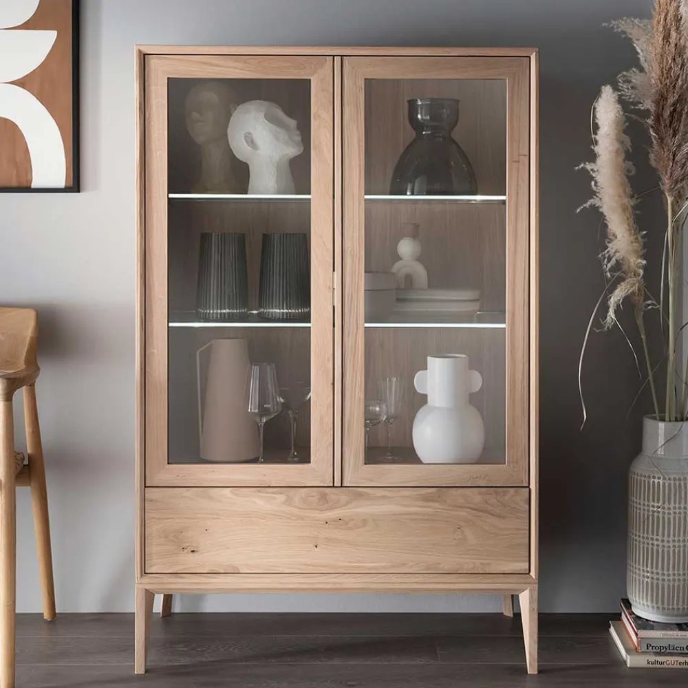 Wohnen Skandinavische Möbel|Sideboards & Kommoden*90x140x42 Vitrine mit Doppeltür und Schublade - Lamia