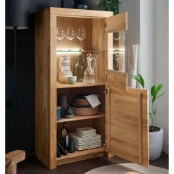 Wohnen 65x141x40 Vitrinenschrank aus Wildeiche Massivholz - Loitons