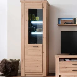Wohnen 74x211x45 Vitrinenschrank in Eiche Dekor - Wykina