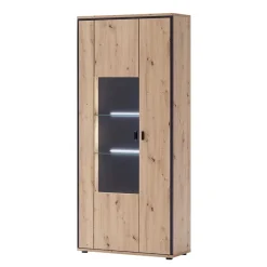 Wohnen 93x210x38 Vitrinenschrank in Eiche Holzdekor - Nikdus