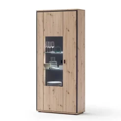 Wohnen 93x210x38 Vitrinenschrank in Eiche Holzdekor - Nikdus