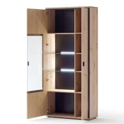 Wohnen 93x210x38 Vitrinenschrank in Eiche Holzdekor - Nikdus