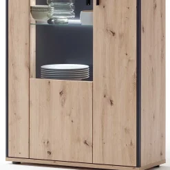 Wohnen 93x210x38 Vitrinenschrank in Eiche Holzdekor - Nikdus