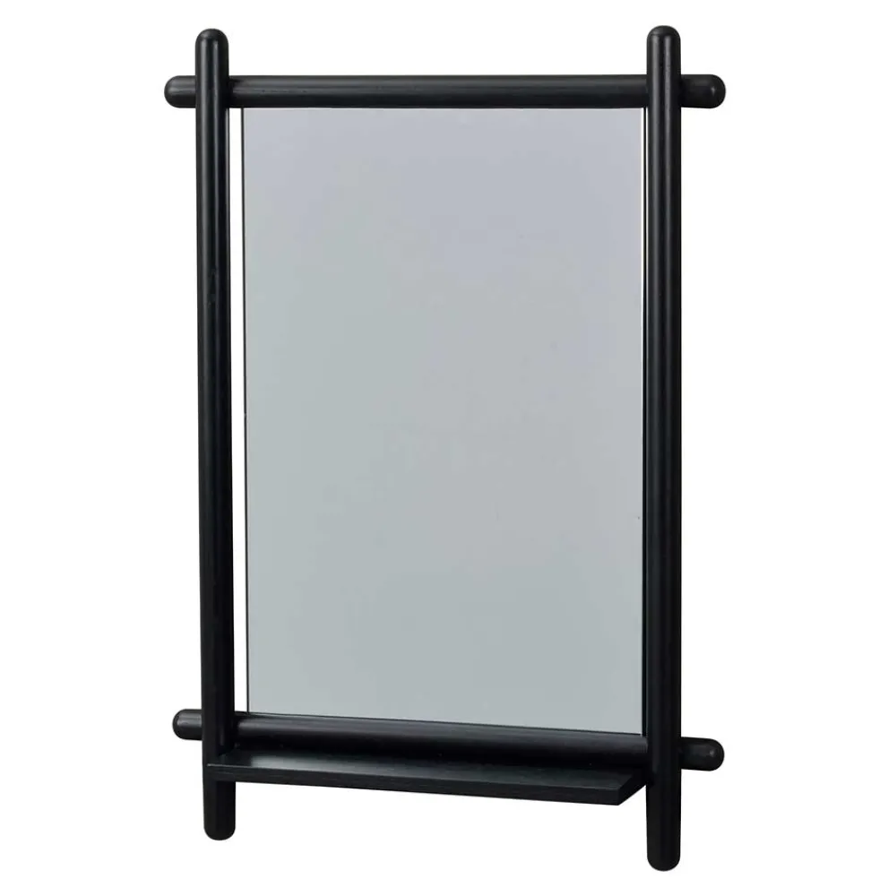 Wohnen Badspiegel*52x74x12 Wandspiegel in Schwarz Eichenrahmen rund - Evlinu