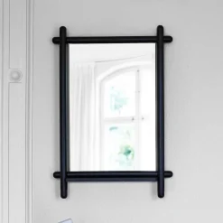 Wohnen Badspiegel*52x74x12 Wandspiegel in Schwarz Eichenrahmen rund - Evlinu