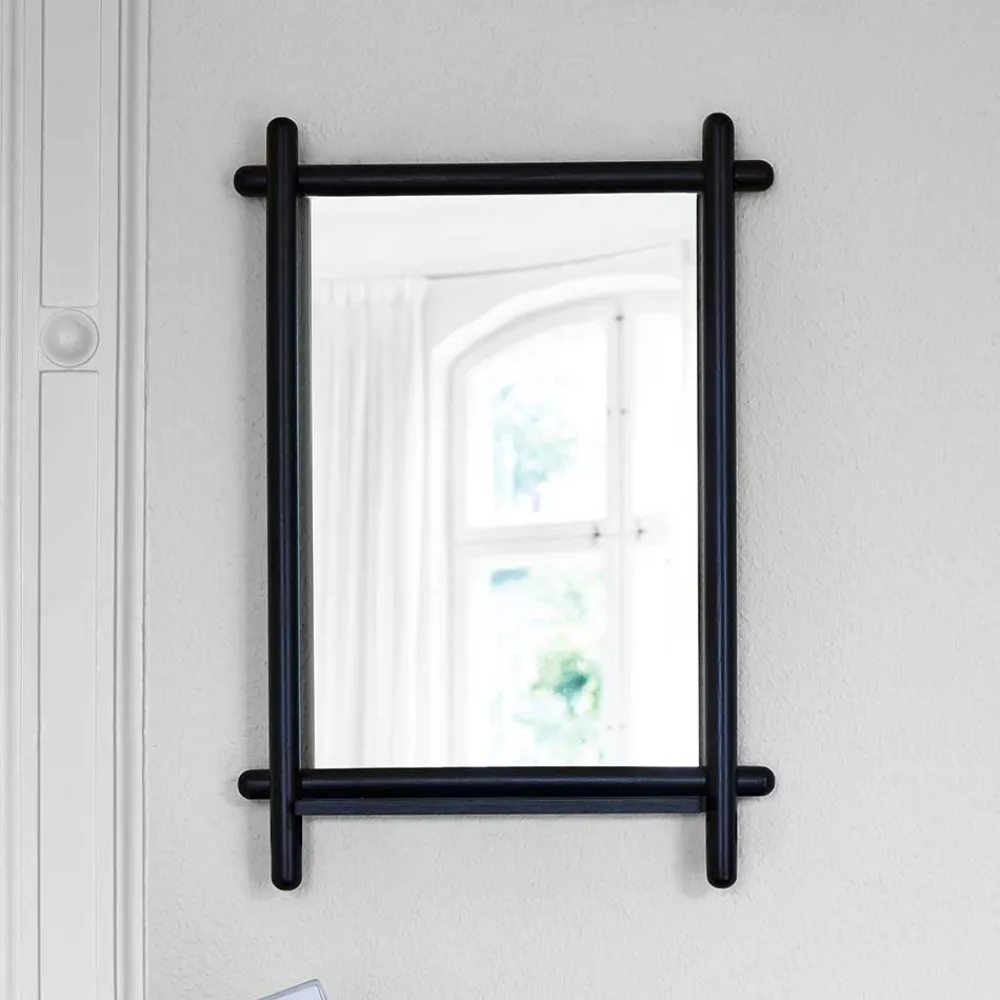 Wohnen Badspiegel*52x74x12 Wandspiegel in Schwarz Eichenrahmen rund - Evlinu