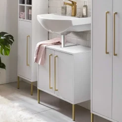 Wohnen 57x61x30 Waschbeckenschrank in Weiß & Gold - Nuszaleva