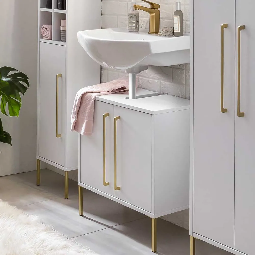 Wohnen 57x61x30 Waschbeckenschrank in Weiß & Gold - Nuszaleva