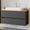 Wohnen 100x54x48 Waschtisch Konsole in Grau & Wildeiche - Noricas