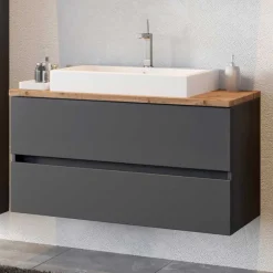 Wohnen 100x54x48 Waschtisch Konsole in Grau & Wildeiche - Noricas