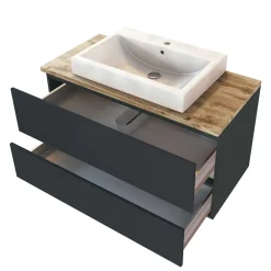 Wohnen 100x54x48 Waschtisch Konsole in Grau & Wildeiche - Noricas