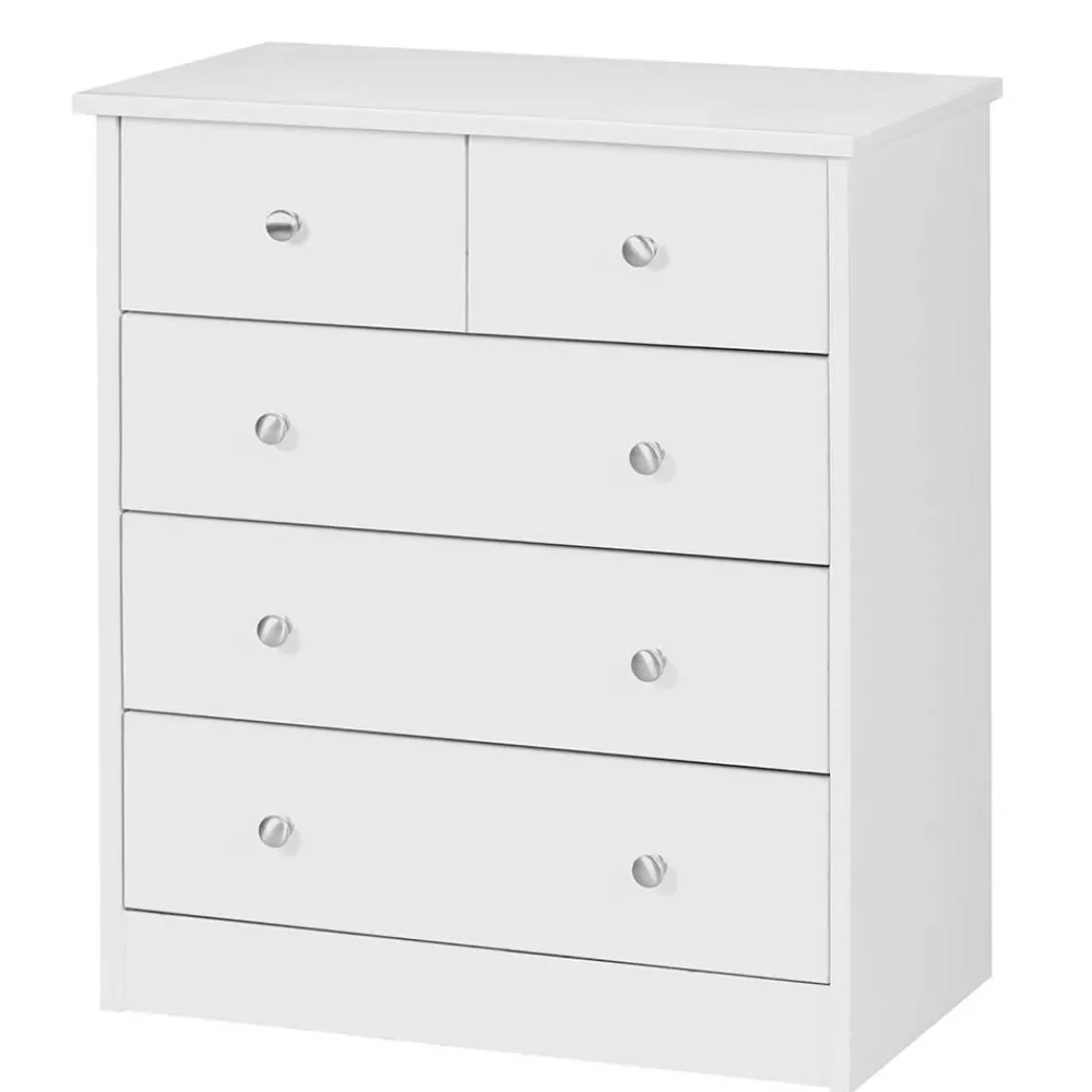Wohnen 60x70x35 Weiße Kommode mit fünf Schubladen - Hank
