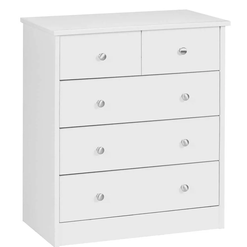 Wohnen 60x70x35 Weiße Kommode mit fünf Schubladen - Hank